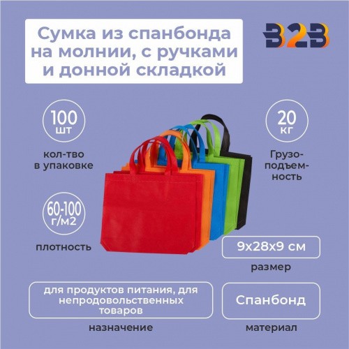 Сумка из спанбонда на молнии, с ручками и донной складкой