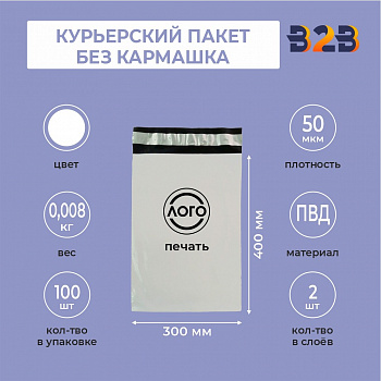 КУРЬЕРСКИЙ ПАКЕТ 300*400 ММ (50 МКМ, БЕЗ КАРМАШКА) С ВАШИМ ЛОГОТИПОМ