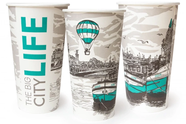 Однослойный бумажный стакан с дизайном "Big City Life" 500 мл для кофейных напитков, коктейлей 90*62*157 мм